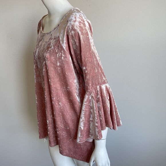 Cupio Pink Crushed Velvet Bell Sleeve Tunic Boho Top Size L Gypsy Y2K - Picture 4 of 10
